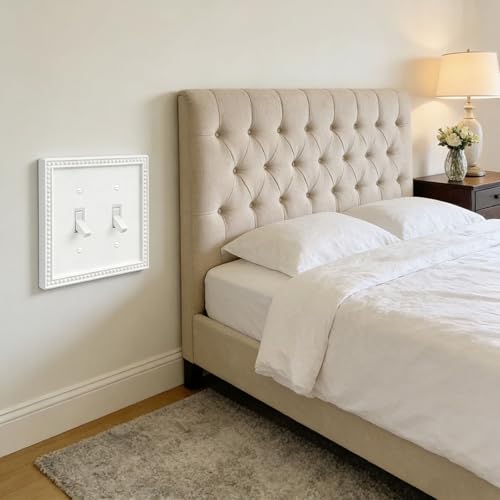 Image of EFTV 10 Pack Mid-Size Toggle Light Switch Wall Plates 2-Gang Switch Electrical Cover Plate Unbreakable Thermoplastic Faceplate, Classic Beaded Relief Design, White