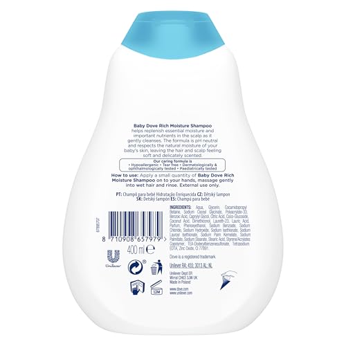 Baby Dove Rich Moisture Shampoo - Soothing & Gentle for Newborns & Infants, Tear-Free with Mild Fragrance, Perfect for Sensitive & Dry Scalp, Skin Care Essentials, For Daily Use - 400ml, Pack of 3 - Image 4
