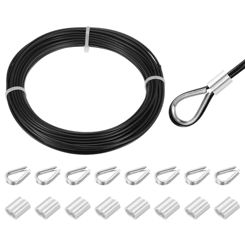 Cuerda de alambre de acero 304 negro de 20m para tendederos y cubiertas