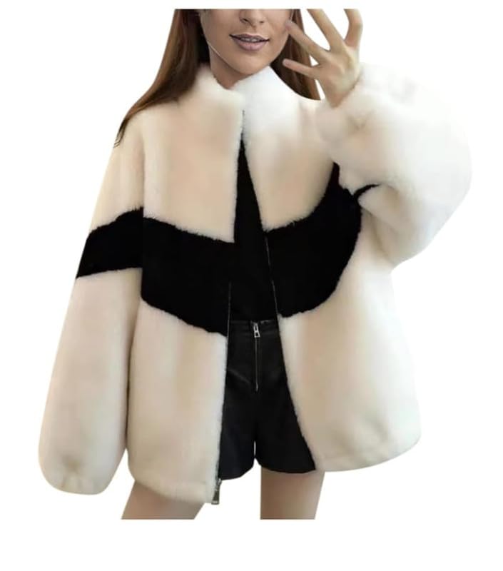 Qadri Fashion Women's Fleece Winter Contrast Jacket, Wool Zip-Up, Soft & Fluffy Cold-Weather Outerwear (Black)-picture-41