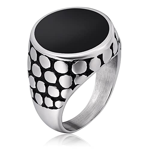 Bague homme acier inoxydable chevalière ronde pour style punk rock quotidien