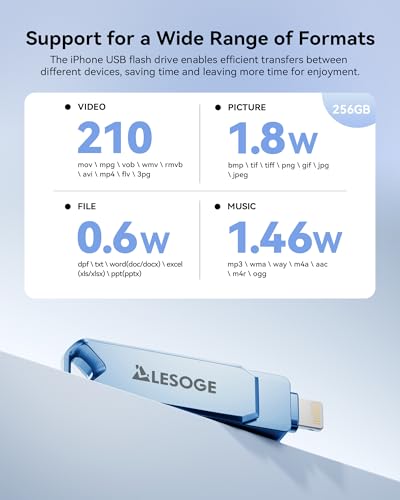 Image of MFi Certified 250GB Flash Drive for iPhone Photo Stick Thumb Drive, USB Memory Stick iPhone Flash Drive for Photos, High Speed Jump Drive External Storage for iPhone /iPad /Android /PC (Light Blue)