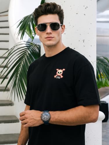 Image of Veirdo Men Bold Front & Back Printed Oversized Fit T-Shirt for Men, Cotton Fabric, Drop-Shoulder Streetwear Casual Graphic Tee, Stylish & Comfortable (OS VD UNTM BRN S)