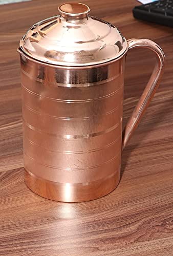 Image of Pure Copper Tamba Water Jug 1.5 Litre Storage Water, Home, Kitchen, Office,Gifts, Benefits for Health (1.5 Litre Jug) Brown
