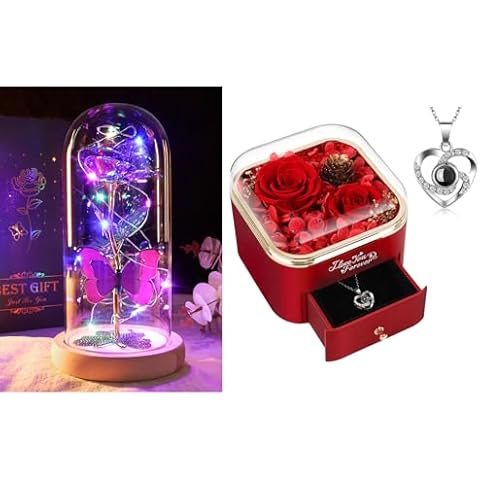 DEEMEI Mothers Day Rose Gifts for Mom, Gifts for Women, Rose Gifts for Her, Galaxy Purple Rose & Preserved Red Flower Cover