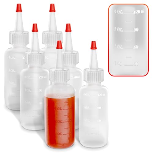 HYQO 6 Pcs Small Squeeze Bottles for Sauces 4 Oz Plastic with Cuttable Tip