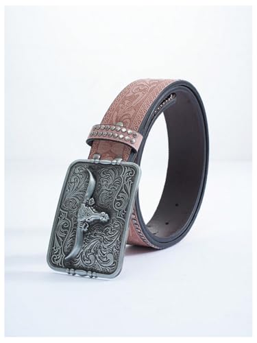 Verdusa Women's Western Belt Vintage PU Leather Square Buckle Waist Belt3