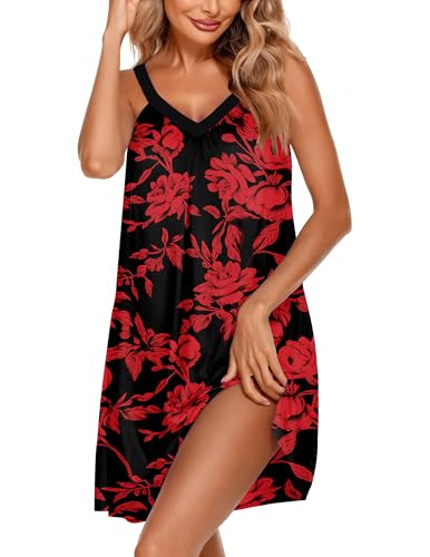 Image of Ekouaer Womens Nightgown Sleeveless Sleepwear V Neck Racerback Sleep Dress