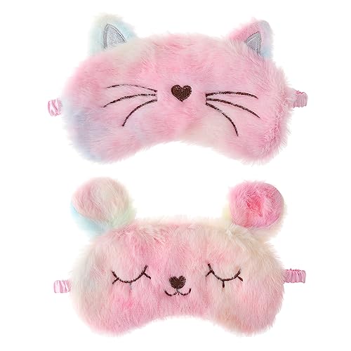 WLLHYF Lindo Antifaz para Dormir 2 Piezas Dibujos Animados Gato Conejo Ojo Cubierta Suave Felpa...