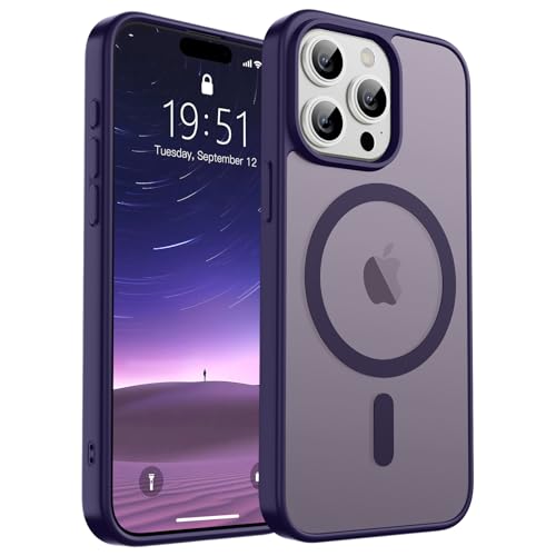 Image of SUPFINE Magnetic for iPhone 15 Pro Max Case (Compatible with MagSafe) (Military Grade Drop Protection) Slim Translucent Matte Shockproof with Anti-Fingerprint Phone Case, Dark Purple