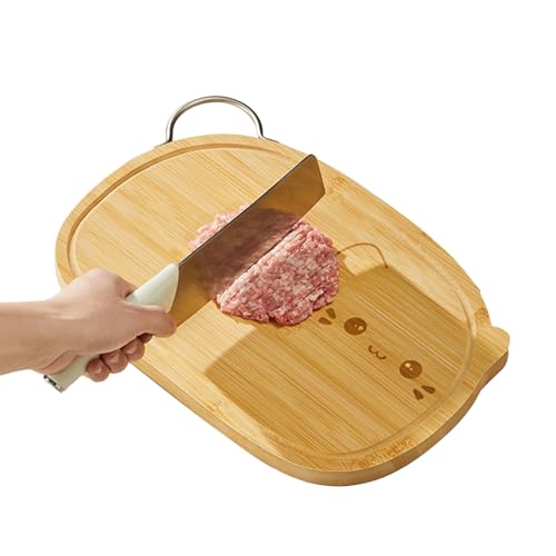 Tabla de cortar de madera | Tabla de cortar con mango para alimentos y alimentos | Bloc de corte de doble cara con ranura para zumo como herramienta de cocina para sushi, pastelería, barbacoa, filete