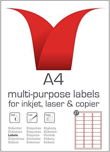 Multi-Purpose FBA A4 White Self-Adhesive Labels - Die Cut 63.5 x 29.6mm - 27 Labels per Sheet - 100 Sheets per box/2700 Labels per Pack