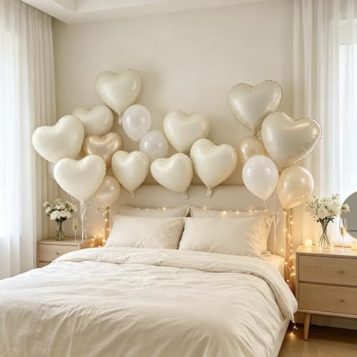 Image of 36 Pcs Cream Heart Balloons,18 Inch Heart Foil Balloons Valentine Balloon for Wedding Engagement Party Valentine Day Decorations