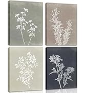 4Pcs Botanical Canvas Wall Art Boho Wildflower Neutral Posters Pictures Vintage Beige Flower Pain...