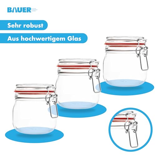 Foto von BAUER Flaschenbauer - 12-teiliges Set DrahtbĂŒgel-VorratsglĂ€ser 634ml, geeignet als Einmach- und Fermentierglas, zur Aufbewahrung, zum BefĂŒllen, DrahtbĂŒgelglĂ€ser Inklusive Etiketten - Made in Germany