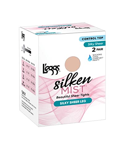 L'eggs Women's Silken Mist 2 Pair Control Top Silky Sheer Leg Panty Hose,Sun Beige,Q2