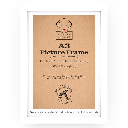 A3 White Picture Frame Modern Photo Poster & Art Print Frame for Pictures Artwork & Wall Display Shatterproof Perspex Front Portrait or Landscape