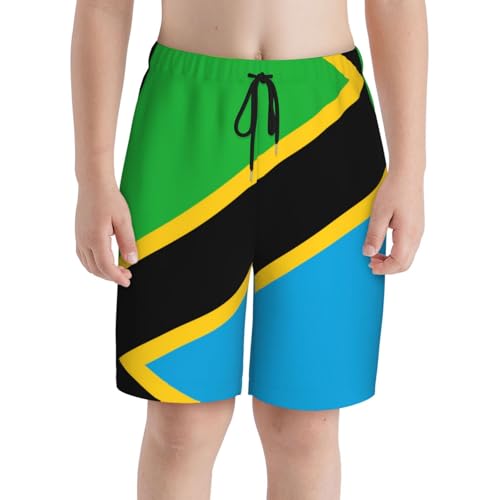 Tanzania Flag Youth Beach Pants, Soft and Breathable, with Drawstring Waist, Suitable for Sports and Leisure.3