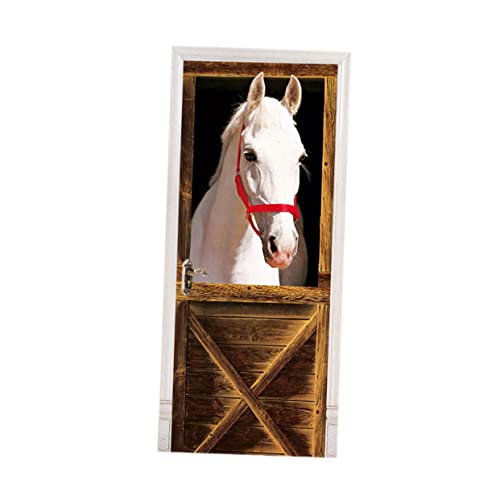 ORFOFE Adesivo de porta adesivo de parede adesivo autoadesivo mural de parede cavalo branco 3D adesi