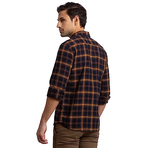 Image of Parx Men's Pure Cotton Checks Pattern Slim Fit Semi Cutaway Collar Full Sleeve Casual Shirt