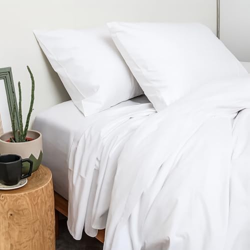Peru Pima Bed Sheet Set – Queen Size, 4 Pieces, 100% Peruvian Pima Cotton, Percale, 415 Thread Count, Cooling, Breathable & Soft, Hotel-Quality Bedding, White
