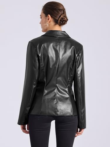 Allegra K Women's Faux PU Leather Blazers Double Breasted Motorcycle Moto Biker Jackets4