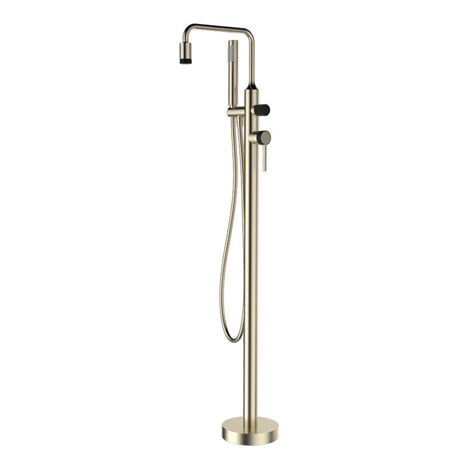 Grifo Mezclador de Bañera Y Ducha Grifo de Bañera de Pie Acabado Dorado Cepillado Monomando Agua Caliente Y Fría Acero Inoxidable Grifos de Bañera Independientes Montados En El Suelo