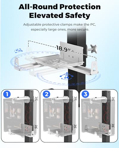 Image of JOY worker Under Desk PC Mount with Protective Arms, Clamp-On Leg CPU Mount