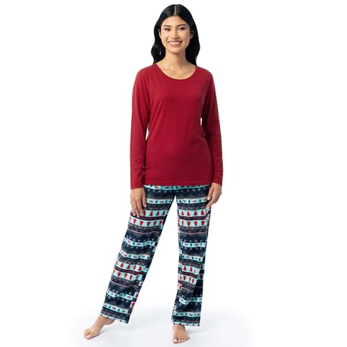 Image of Fruit of the Loom Women's Sueded Jersey Crew Top and Fleece Pant Sleep Set