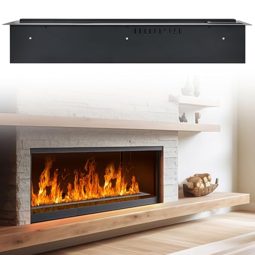 TAUIANE Chimenea Eléctrica 3D Vapor Agua Humidificador con Llama Realista Chimenea Vapor Atomizada Empotrada con Control Remoto y Temporizador Decoración Excelente para Hogar Oficina,Negro,L1200mm