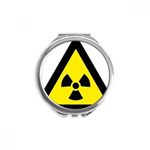 Miroir de poche triangle radiation jaune noir maquillage portable rond de 2,6 pouces