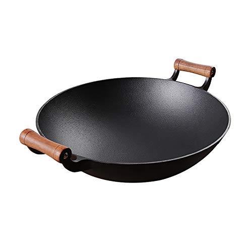 CTCOIJRN Eisentopf, Gusseisen-Wok ohne Deckel, binauraler Holzgriff, groß, vielseitig einsetzbar, 40 cm, schwarz CTCOIJRN Eisentopf, Gusseisen-Wok ohne Deckel, binauraler Holzgriff, groß, vielseitig einsetzbar, 40 cm, schwarz