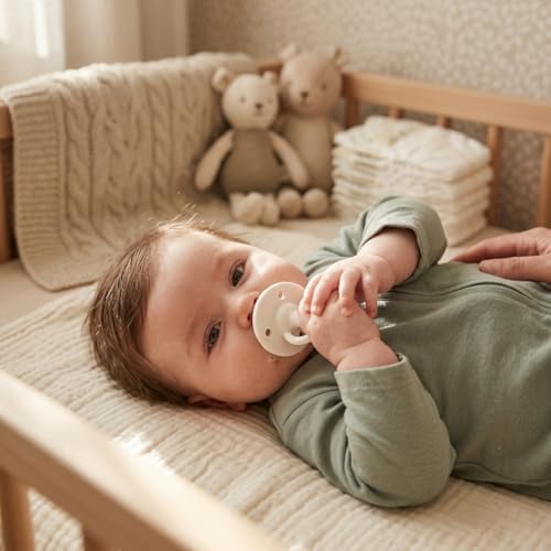 Image of Lee Lee and Me Newborn Pacifier - Powder - 100% Medical Grade Silicone Paci - Breast-Like Nipple for Natural Latch - BPA-Free - Size 0-18 Months
