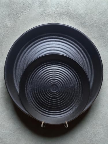 Image of WINK CUTLERY'S 24 Pcs Dinner Set for Family - 6 Dinner Plates, 6 Snack Plates & 12 Bowls | Unbreakable Plastic Dinnerware Set | Dishwasher Safe, Lightweight & Durable Dining Set (Black)