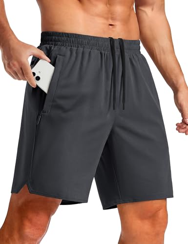 TACVASEN Mens Athletic Gym Shorts 7 Inch Running Workout Shorts Water Resistant Quick Dry 3 Zipper Pockets Summer Hiking Dark Grey XL