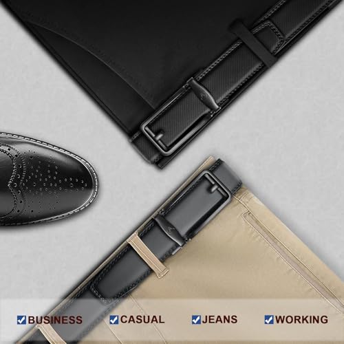 Image of BULLIANT Men Ratchet Belt 2 Pack, Click Sliding Leather Belt Adjustable for Gift Men Dress Casual Jeans 1 3 /8,Cut for Fit