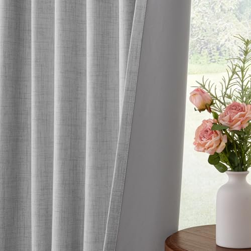 Image of INOVADAY 100% Blackout Curtains for Bedroom, Grey Black Out Curtains 84 Inch Long, Clip Rings Linen Blackout Drapes, Thermal Insulated Room Darkening for Living Room, 2 Panels - W50xL84