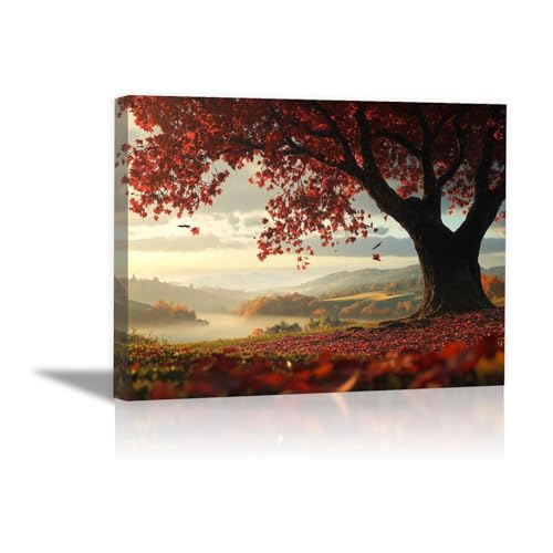 Arbres au bord du paysage peinture rouge pour mur vide
