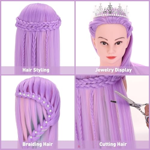Mannequin Head, TopDirect 29" Hair Mannequin with Cosmetology Hair Doll Head to Practice on Styling Hairdressing Training Braiding with Clamp Holder & Tools for Women Girls - Thumbnail 3