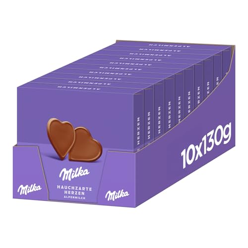 Milka I Love Milka Herzen Zartschmelzende Alpenmilch-Schokolade mit feinen Haselnüssen 10 x 130g