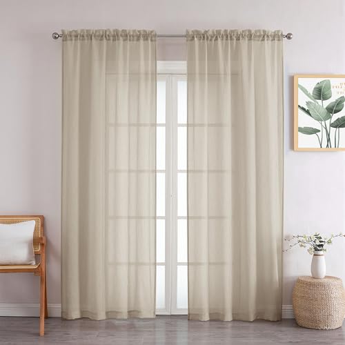 Chyhomenyc Crushed Sheer Taupe Curtains 84 Inch Length 2 Panels,