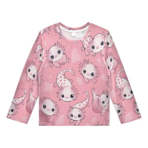 Cute Axolotl Pink Boys Rash Guard Long Sleeve UPF 50+ Boys Swim Shirt Quick Dry Shirt for 3-12 Years