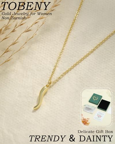 TOBENY Gold Necklace for Women Trendy 14K Gold Plated Dainty Bow Heart Cross Pendant Necklaces Cute Simple Pearl Diamond Paperclip Butterfly Italian Horn Choker Necklaces for Women Gift Jewelry4