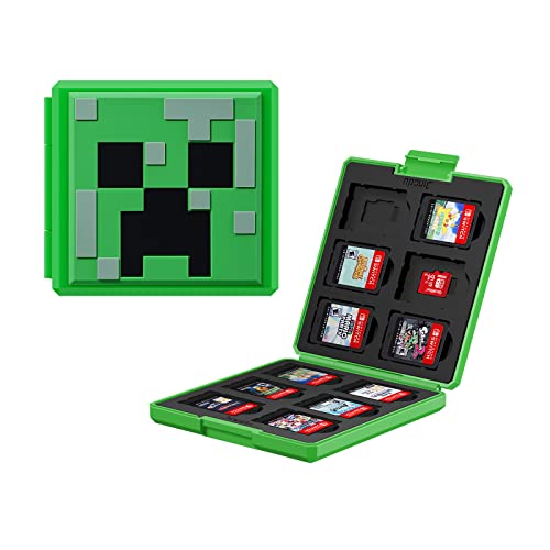 JINGDU Funda de Juegos para Nintendo Switch NS/Lite/OLED Porta Estuche Juegos Protector a Prueba de Golpes con 12 Ranuras para Cartuchos para Nintendo Switch, Creeper