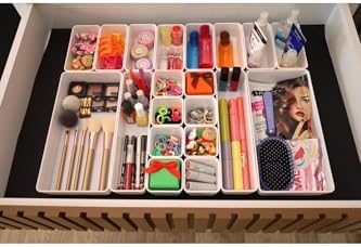 color house 20'li Set Çekmece İçi Düzenleyici Modüler Makyaj Takı Kozmetik Organizer (Sert Plastik) Beyaz Tek Ebat - Görsel 5