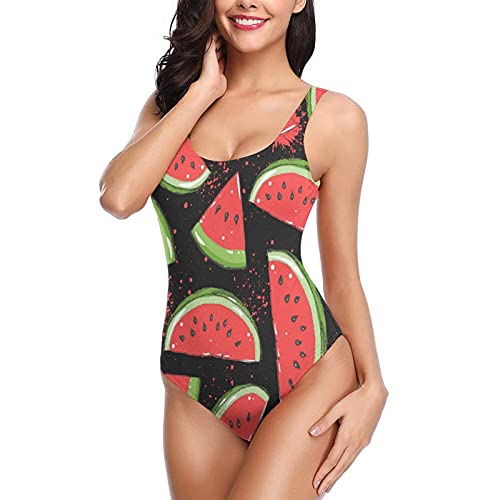 ZXZNC Red Watermelon Slice Women's Sexy One Piece Swimsuits Bikini Bathing Suit Monokini Swimwear