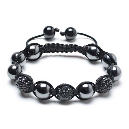 Bling Jewelry Bracelet En Boule De Cristal Pavée D'Hématite Noire Pour Femmes Et Hommes Avec Cordon Noir Ajustable
