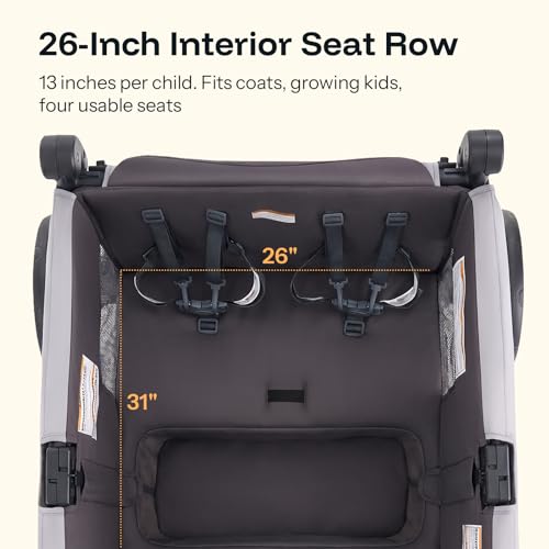 Image of HARPPA Remy Wagon Stroller for 4 Kids, 280Ibs Capacity with Mosquito Net | 26-Inch Wide Seat Row, One-Hand Fold, 6 Cup Holders, UPF50+ Canopy, All-Terrain Wheels for Smooth Outdoor Adventures