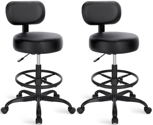 Image of SUPERJARE Drafting Chair with Back, Set of 2, Swivel Barstools, Adjustable Height Rolling Stool with Footrest, Standing Desk Chair for Counter Height Desk, Shop, Home Kitchen, Clinic Studio, All Black
