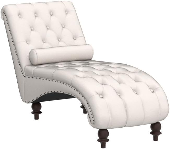 Button-Tufted Chaise Lounge Indoor, Velvet Chaise Lounge Chair with Legs & Toss Pillow, Armless Rolled Backrest Leisure Sofa Recliner for Living Room Bedroom (Begie)